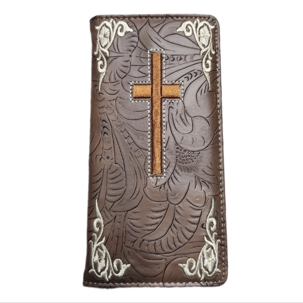 Cross Men Wallet Western Bifold Check Book Style W058 Brown Color